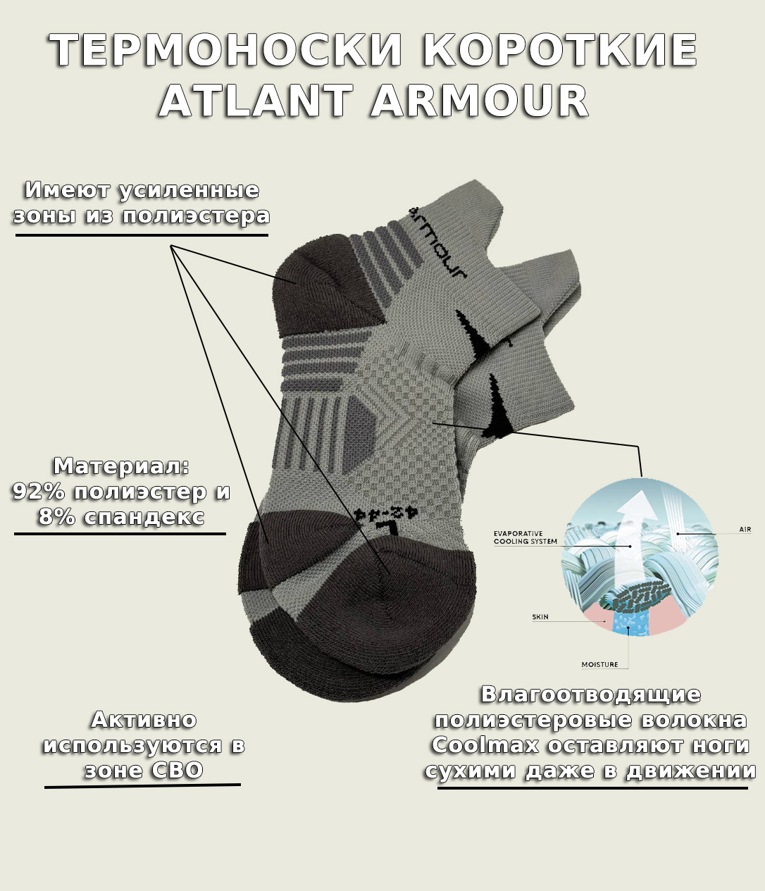 Термоноски короткие Atlant Armour Сплит (42-44) купить